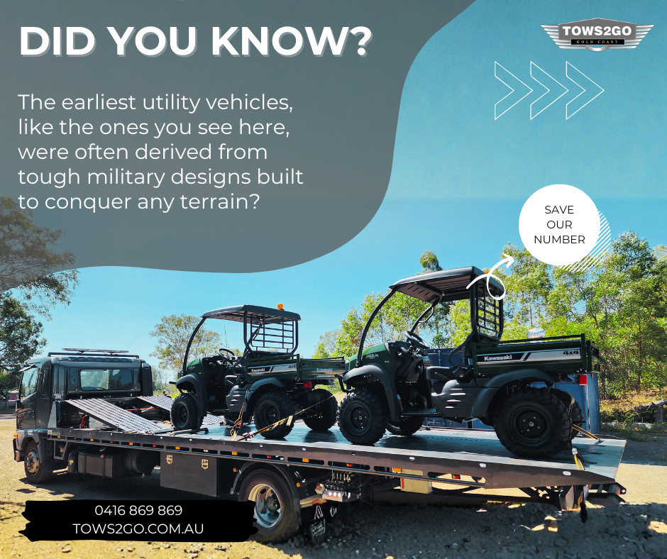 Towing | Towing Service | 24 Hour Towing Gold Coast | Tows 2 Go | Did you know that the earliest utility vehicles, like the ones you see here, were often derived from tough military designs built to conquer any terrain?
